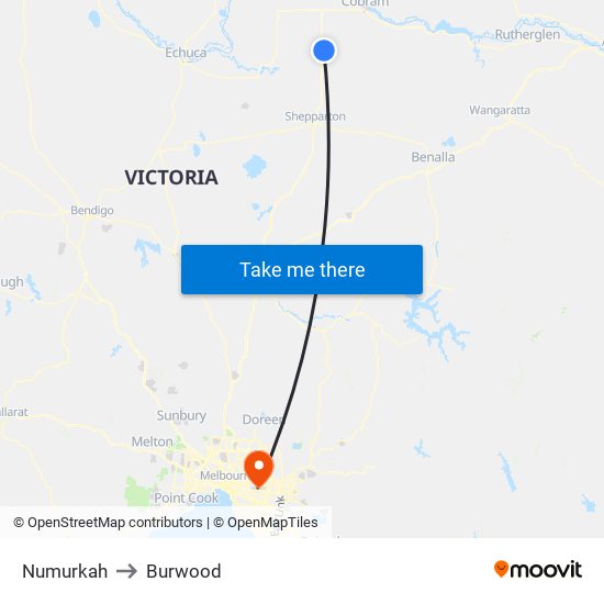 Numurkah to Burwood map