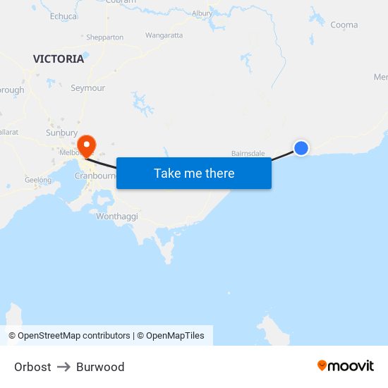 Orbost to Burwood map