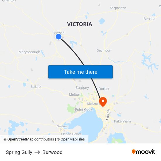 Spring Gully to Burwood map