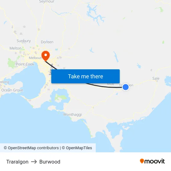 Traralgon to Burwood map