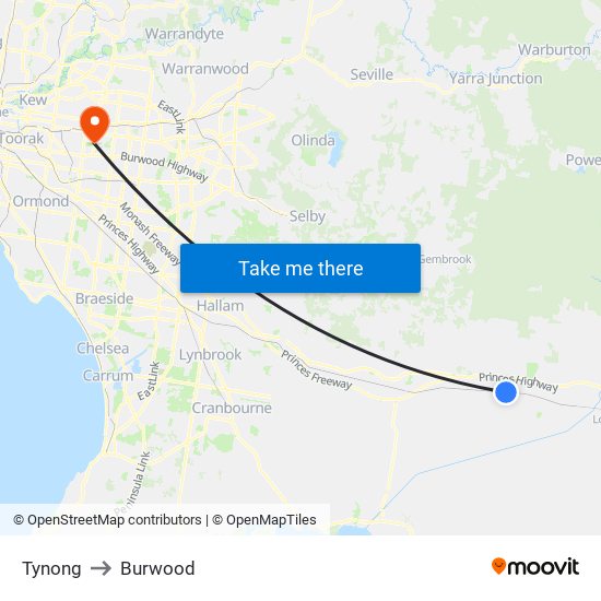 Tynong to Burwood map