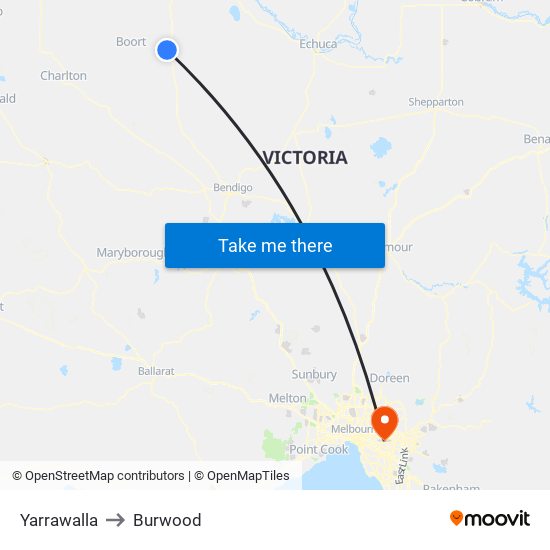 Yarrawalla to Burwood map
