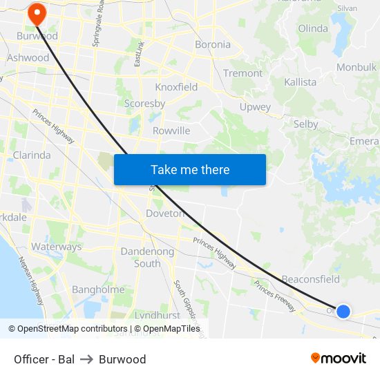 Officer - Bal to Burwood map
