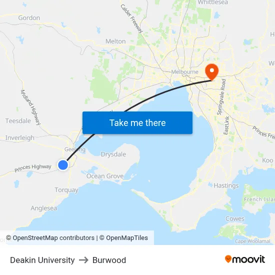 Deakin University to Burwood map