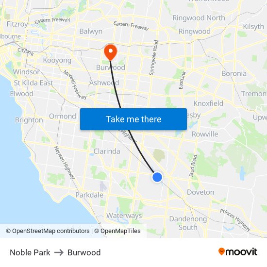 Noble Park to Burwood map