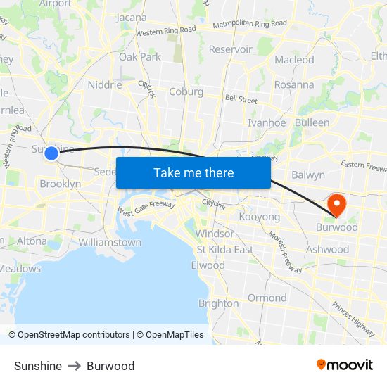 Sunshine to Burwood map