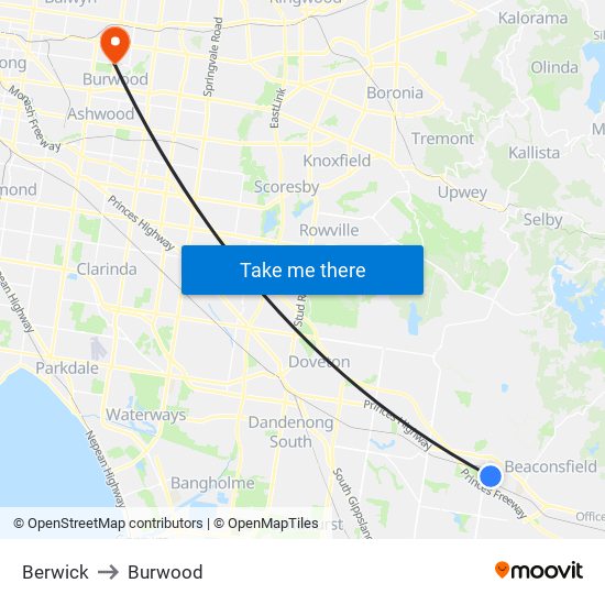 Berwick to Burwood map