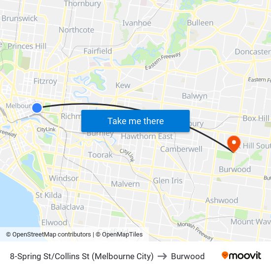 8-Spring St/Collins St (Melbourne City) to Burwood map