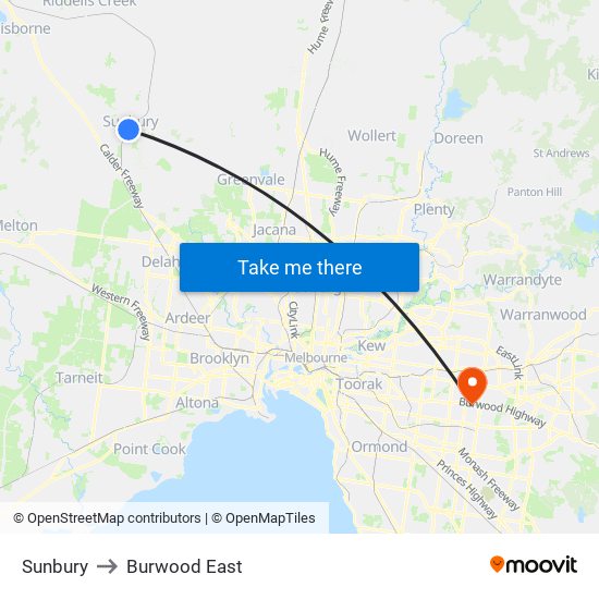 Sunbury to Burwood East map