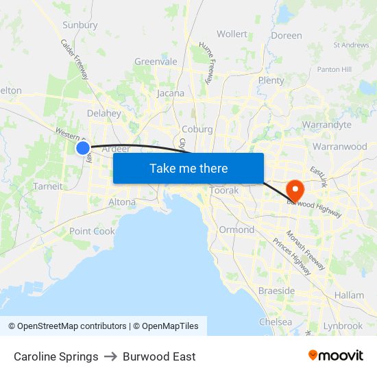 Caroline Springs to Burwood East map