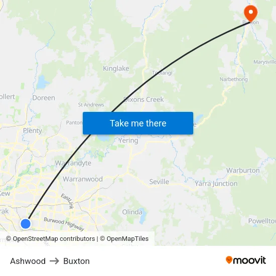Ashwood to Buxton map