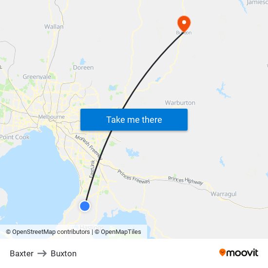 Baxter to Buxton map