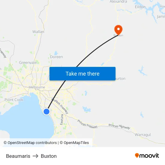 Beaumaris to Buxton map