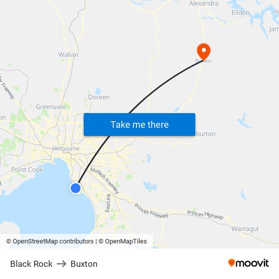 Black Rock to Buxton map