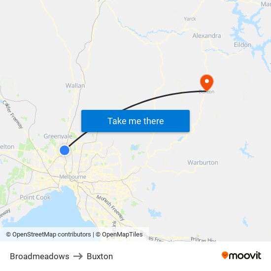 Broadmeadows to Buxton map