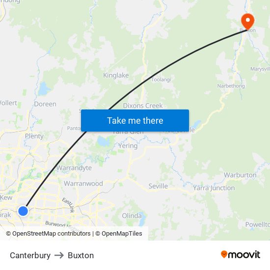 Canterbury to Buxton map