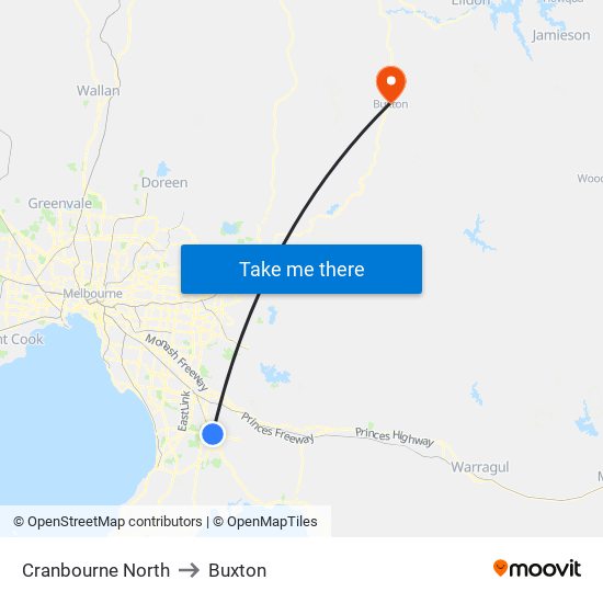 Cranbourne North to Buxton map