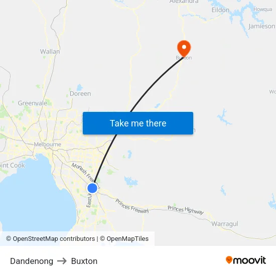 Dandenong to Buxton map