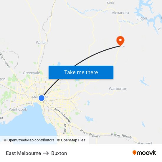 East Melbourne to Buxton map