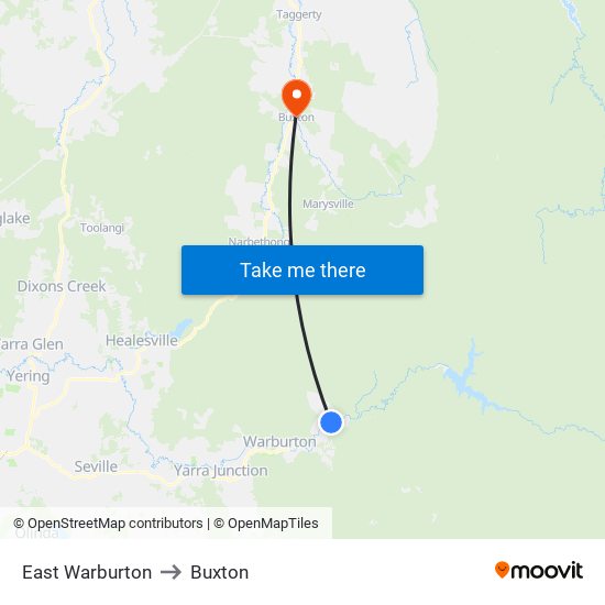 East Warburton to Buxton map