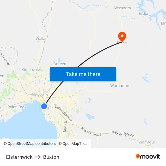 Elsternwick to Buxton map