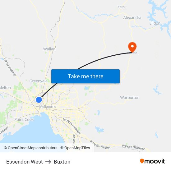 Essendon West to Buxton map