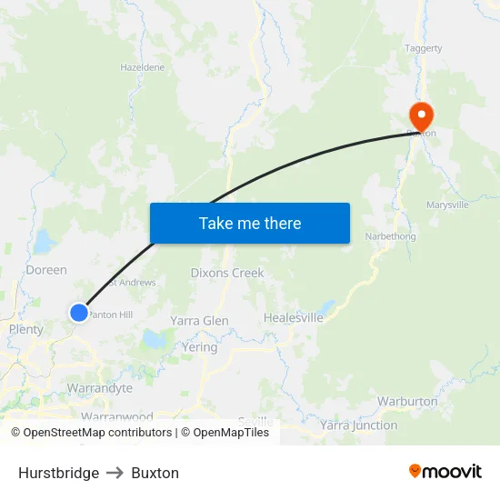 Hurstbridge to Buxton map