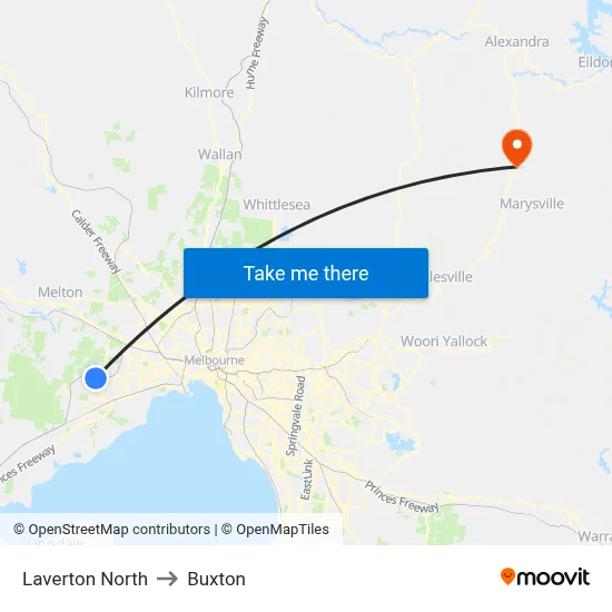 Laverton North to Buxton map