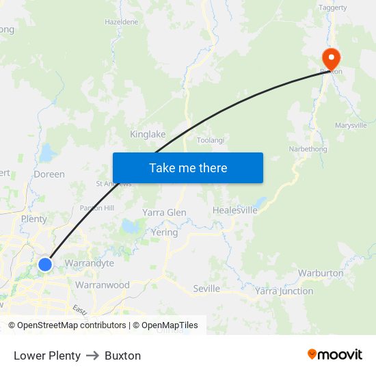 Lower Plenty to Buxton map