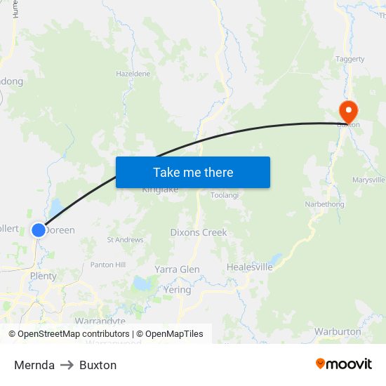 Mernda to Buxton map