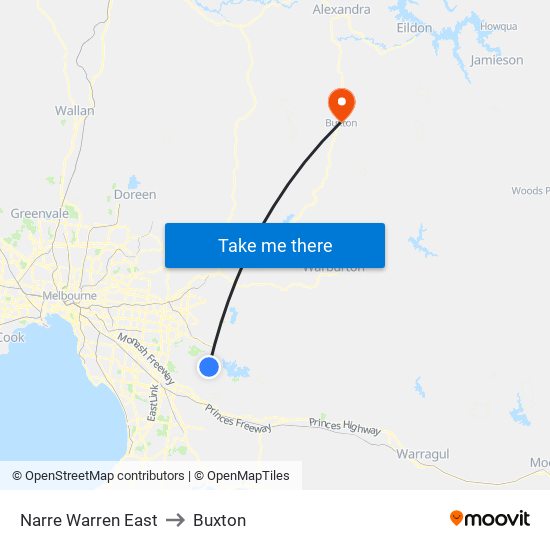 Narre Warren East to Buxton map