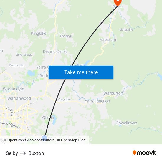 Selby to Buxton map