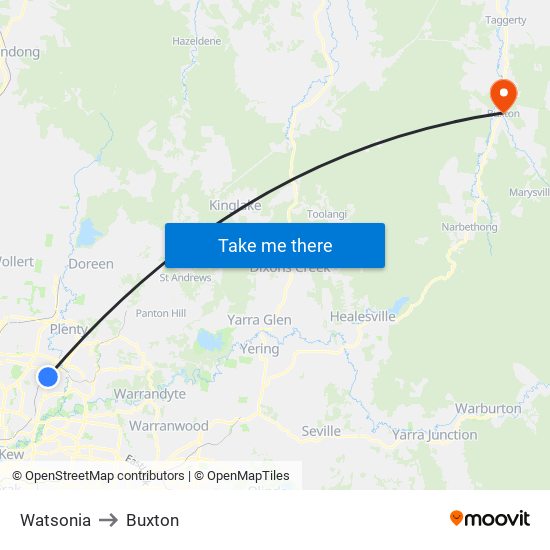 Watsonia to Buxton map