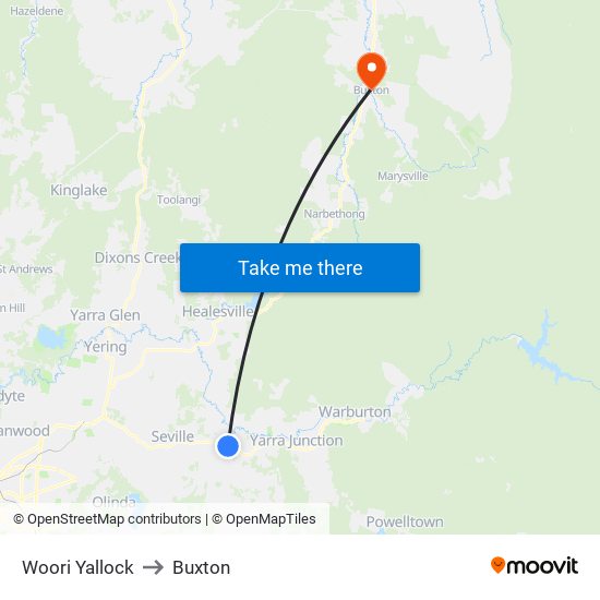 Woori Yallock to Buxton map