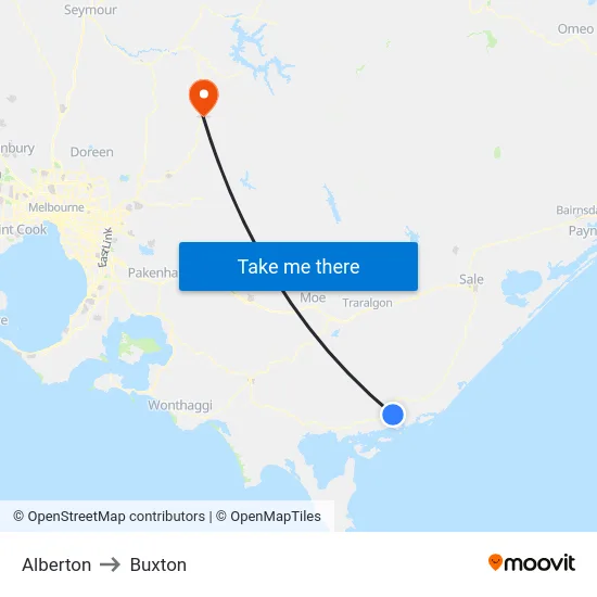 Alberton to Buxton map