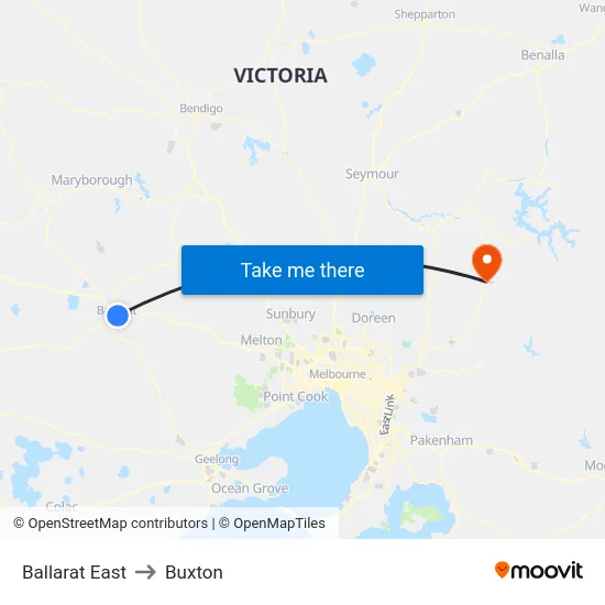 Ballarat East to Buxton map