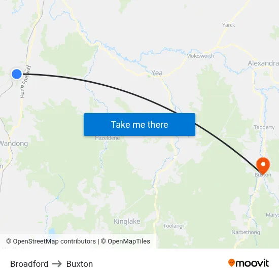 Broadford to Buxton map