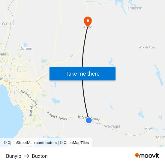 Bunyip to Buxton map