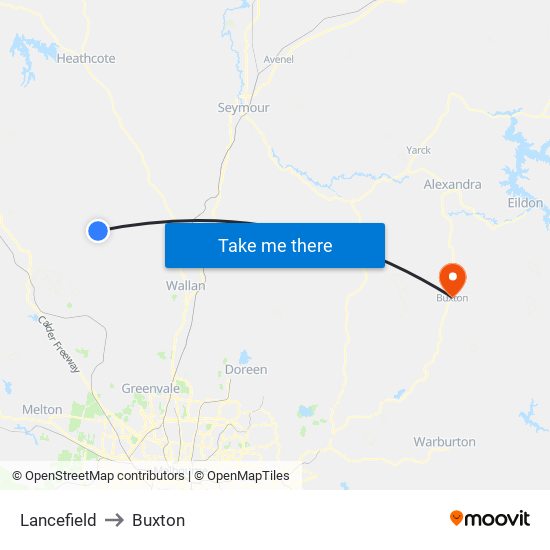 Lancefield to Buxton map