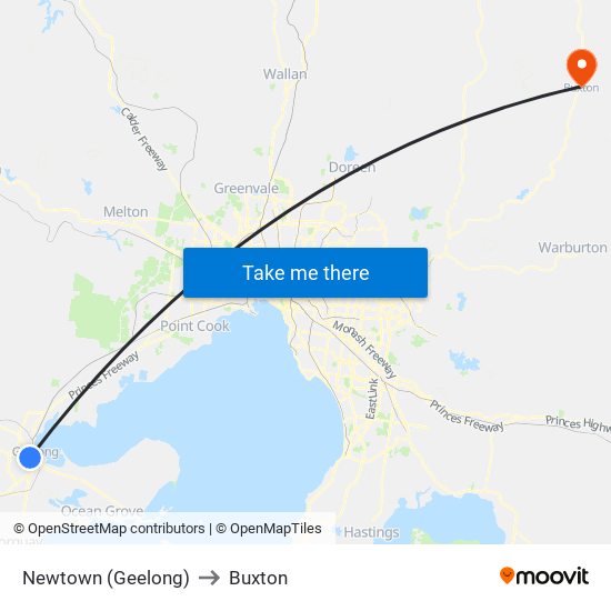 Newtown (Geelong) to Buxton map