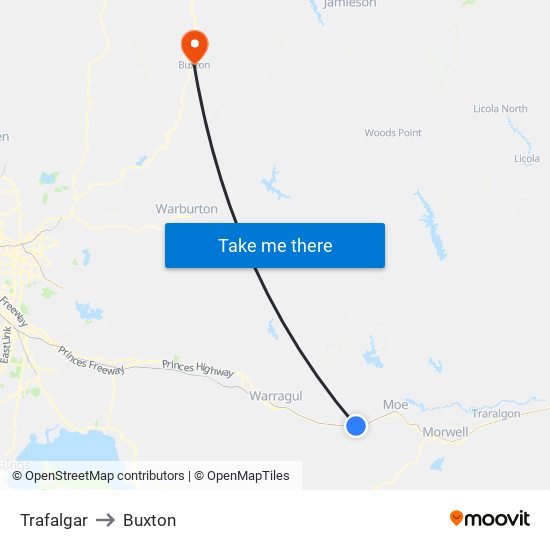 Trafalgar to Buxton map