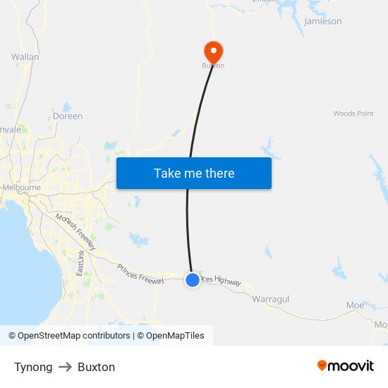 Tynong to Buxton map