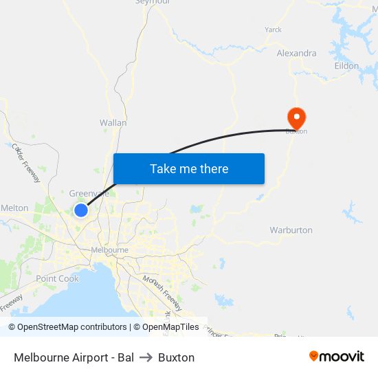 Melbourne Airport - Bal to Buxton map