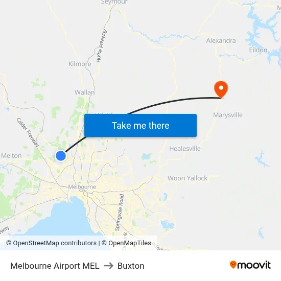 Melbourne Airport MEL to Buxton map