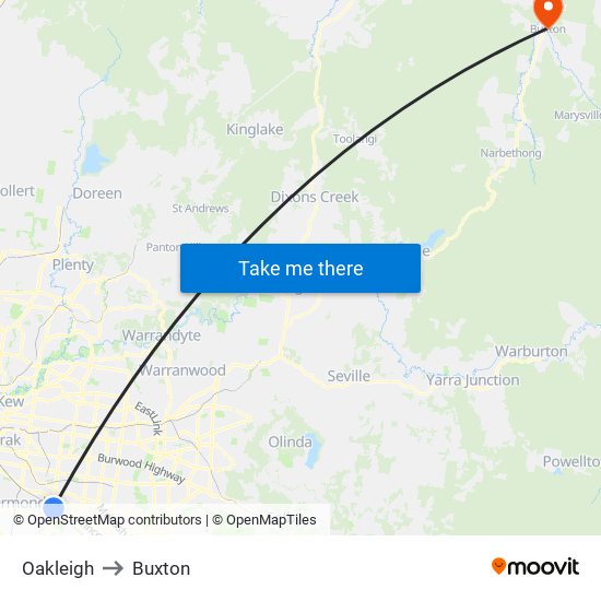 Oakleigh to Buxton map