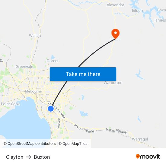 Clayton to Buxton map