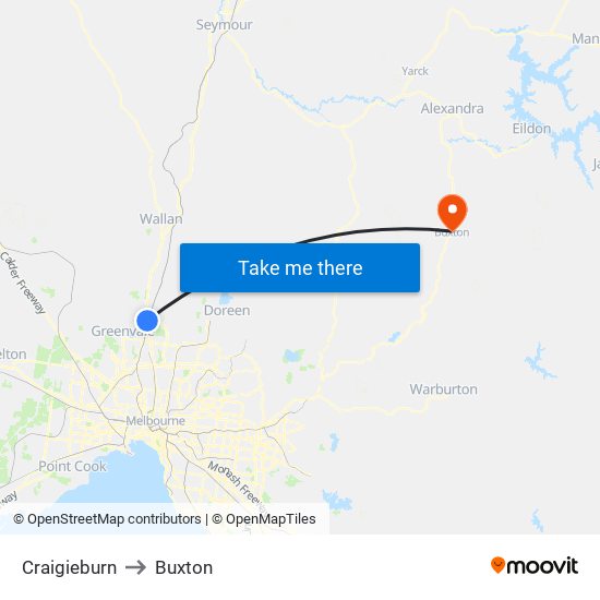 Craigieburn to Buxton map