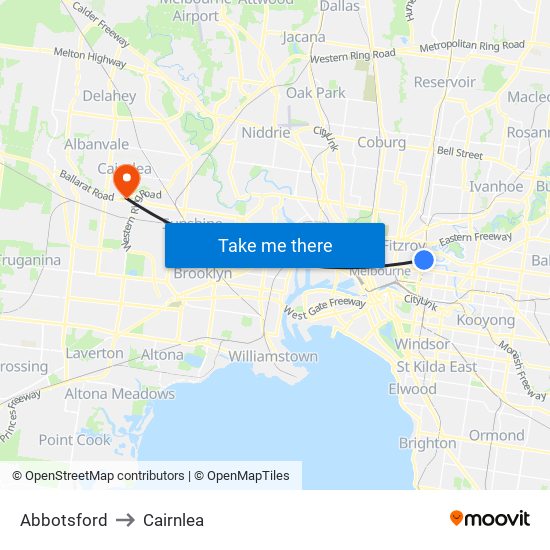 Abbotsford to Cairnlea map