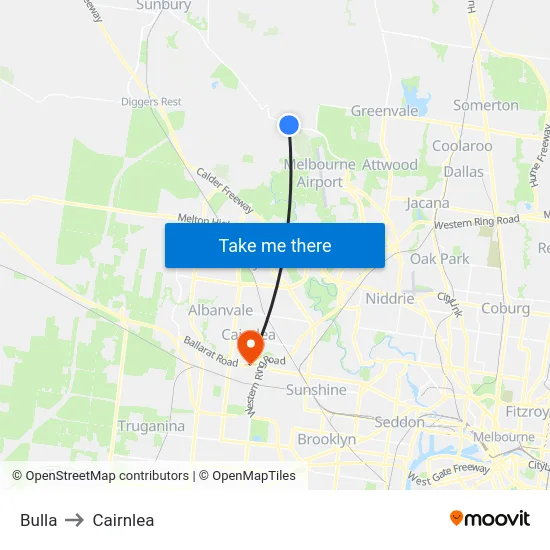Bulla to Cairnlea map