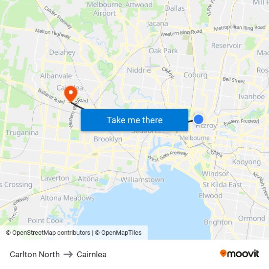 Carlton North to Cairnlea map
